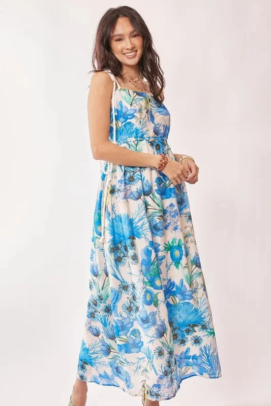 Davi & Dani Tropical Boho Printed Detail Cut Out Maxi Dress
