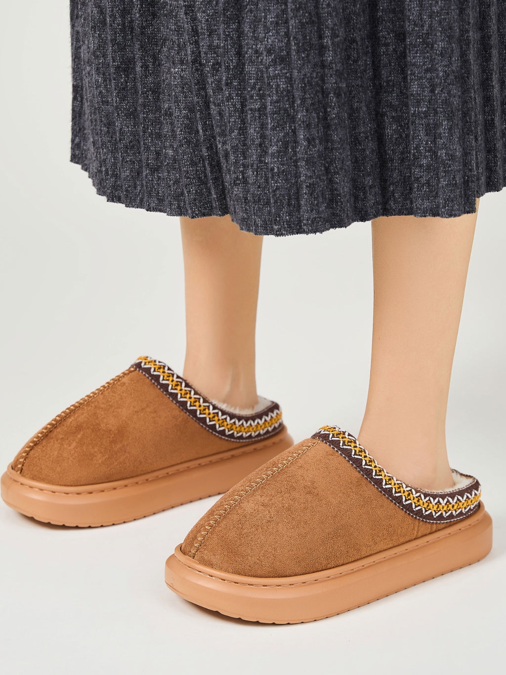 Faux Fur Suede Platform Slippers - Laazaar
