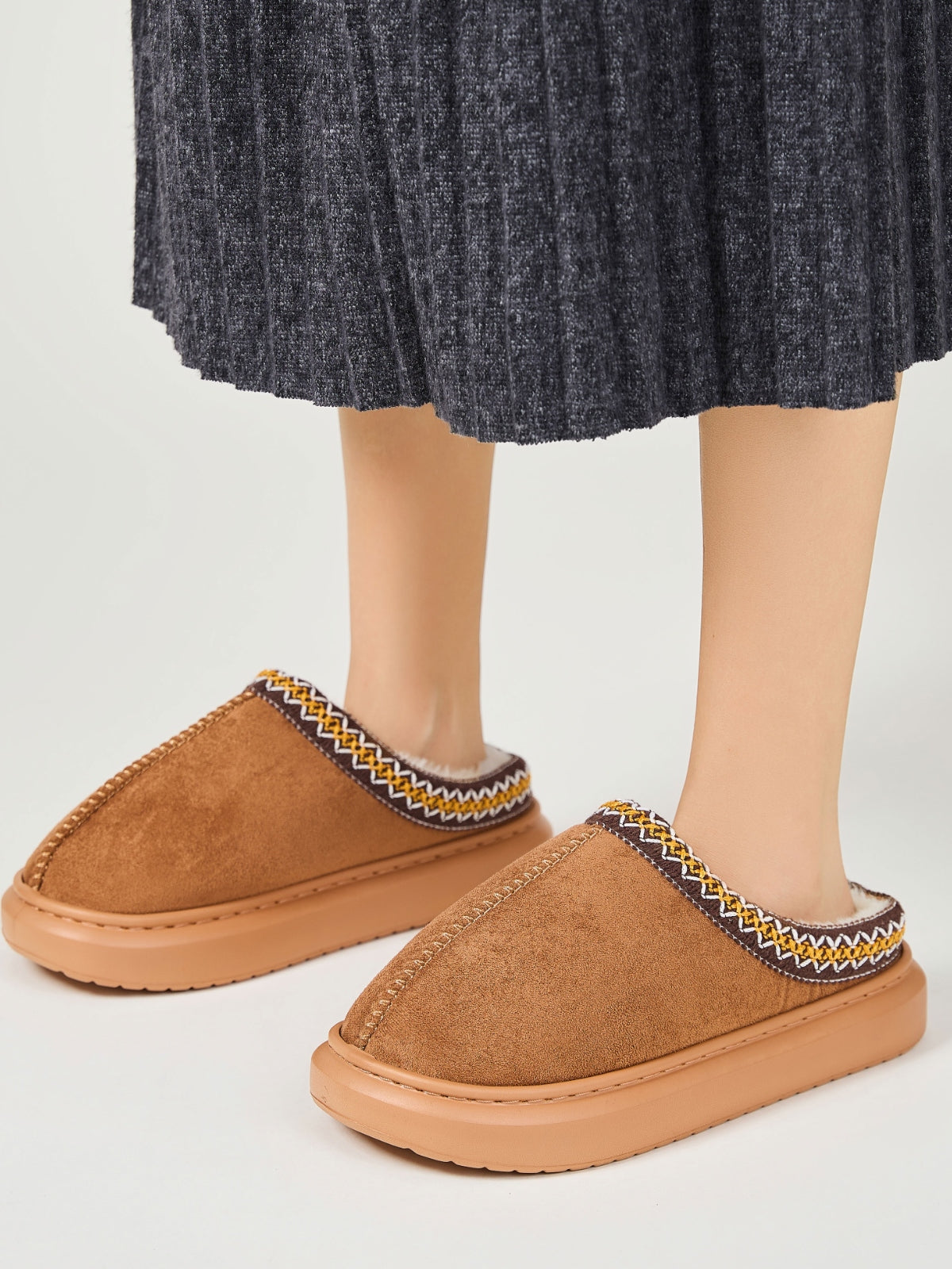 Faux Fur Suede Platform Slippers - Laazaar
