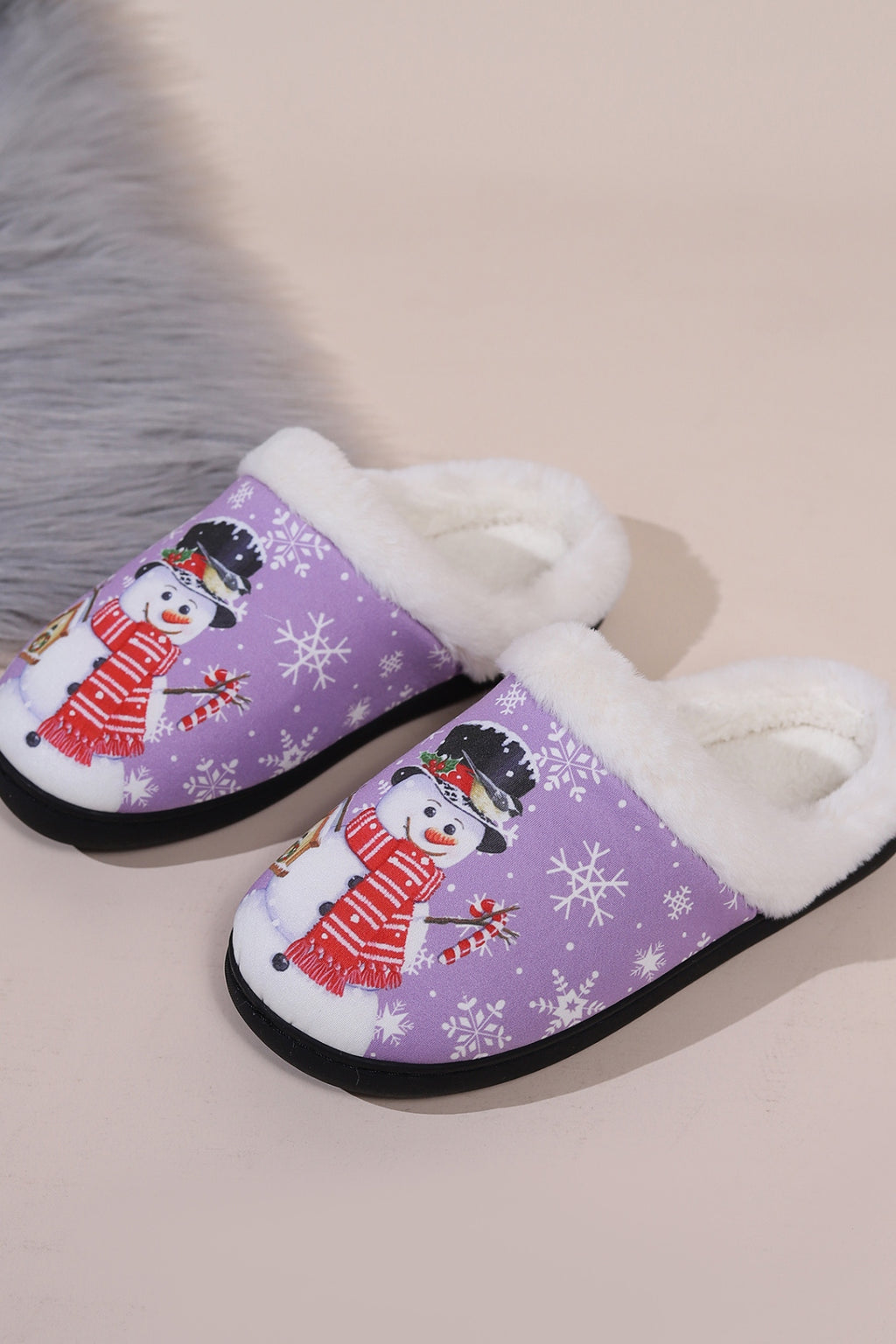 Snowman Round Toe Faux Fur Slippers - Laazaar