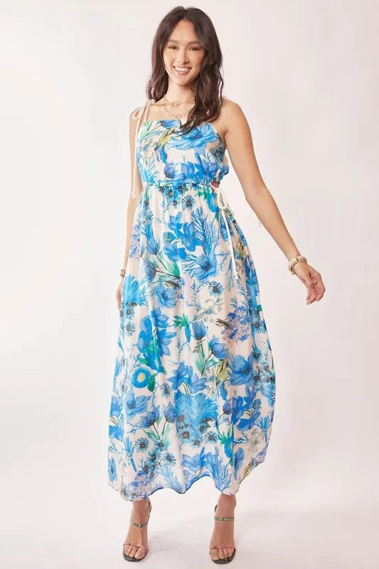Davi & Dani Tropical Boho Printed Detail Cut Out Maxi Dress