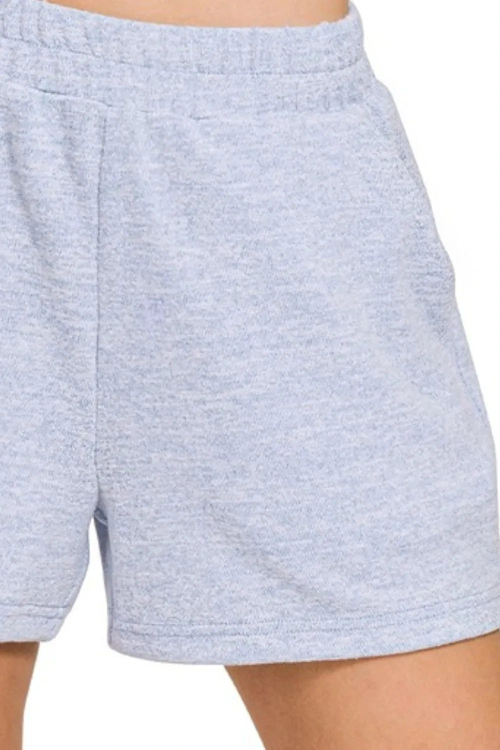 Zenana Soft Melange Hacci Elastic Waist Band Shorts