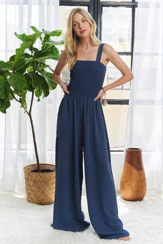 ADORA Smocking Top Wide Leg Jumpsuit