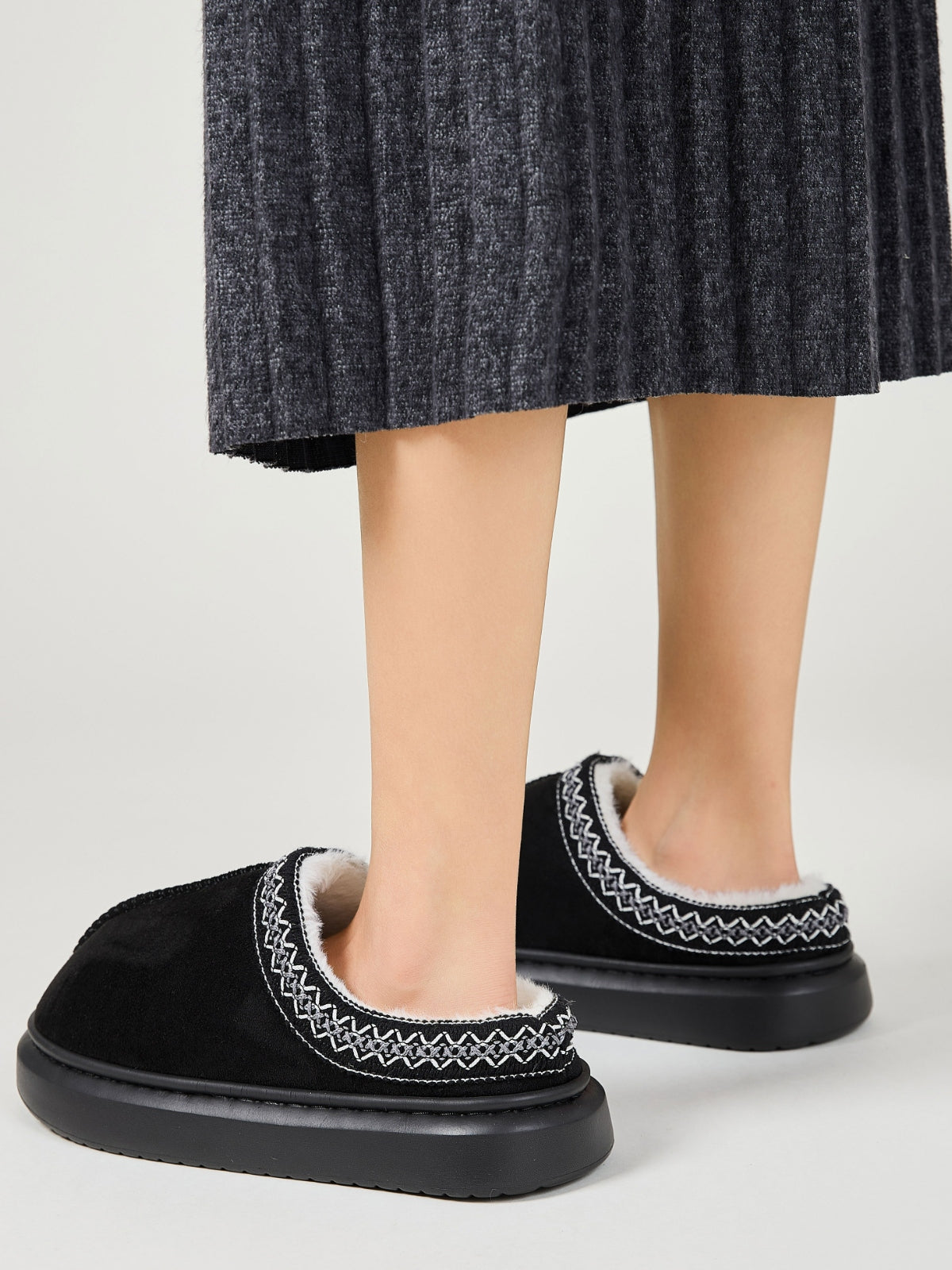 Faux Fur Suede Platform Slippers - Laazaar