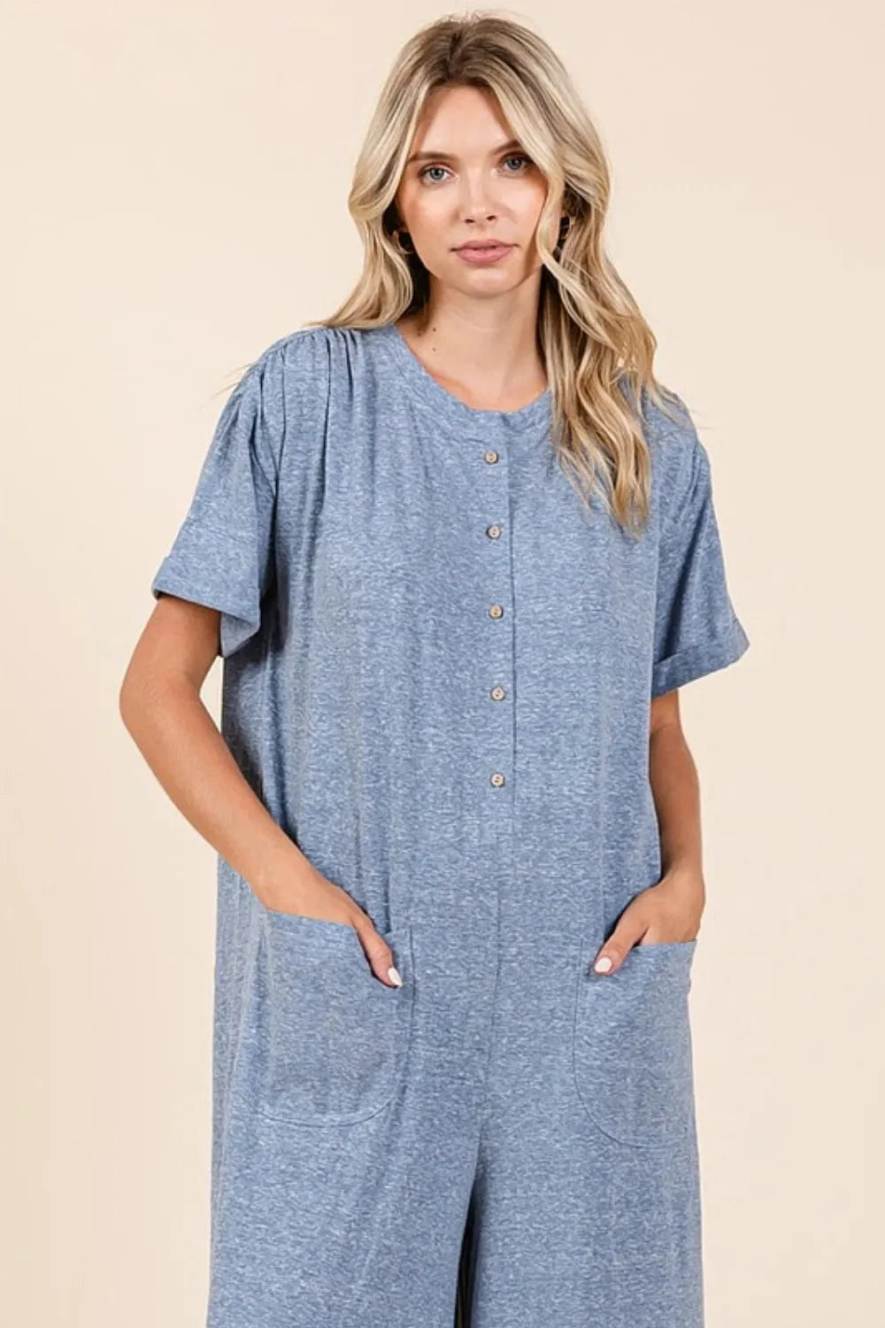 Mittoshop Button Detail Short Sleeve Wide Leg Jumpsuit