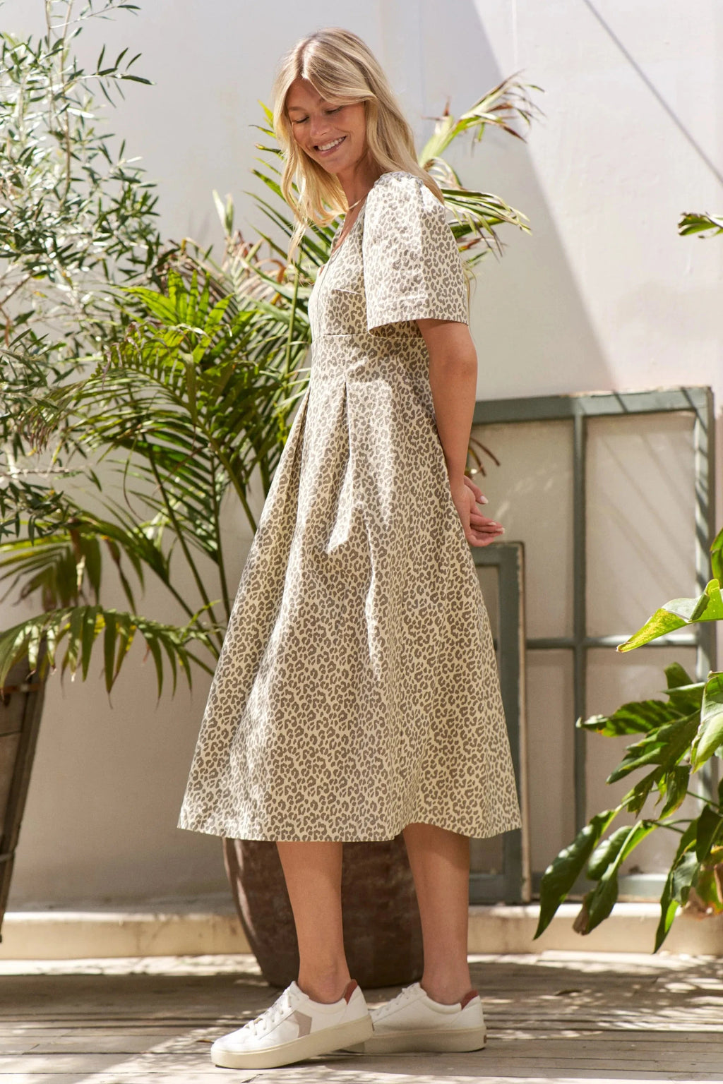 Jade By Jane Full Size Leopard Print Bell Sleeve Midi Dress Plus Size