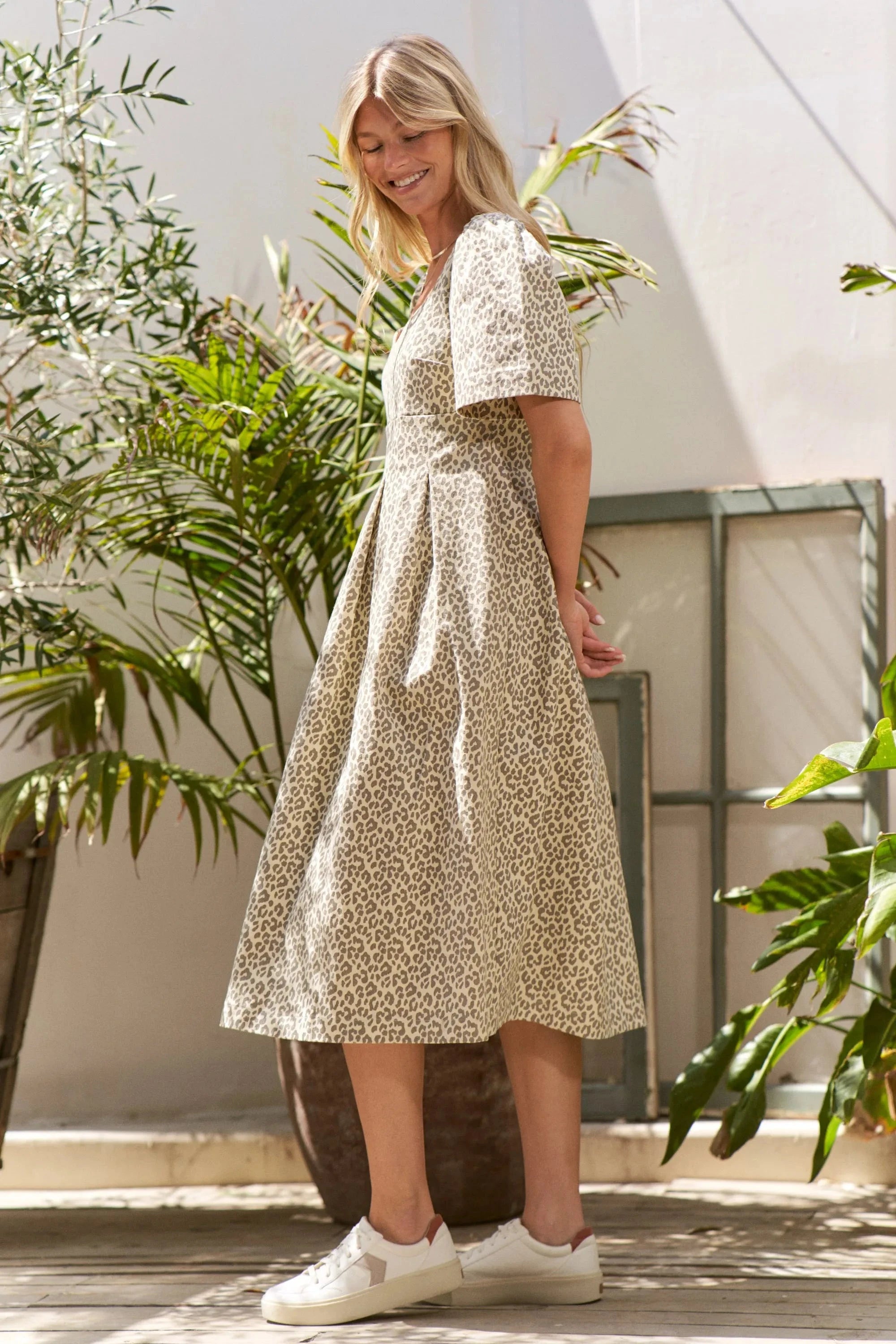 Jade By Jane Full Size Leopard Print Bell Sleeve Midi Dress Plus Size