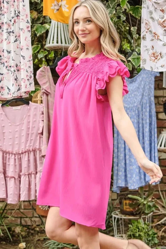 And The Why Ruffle Shoulder Smocked Detailed Dress