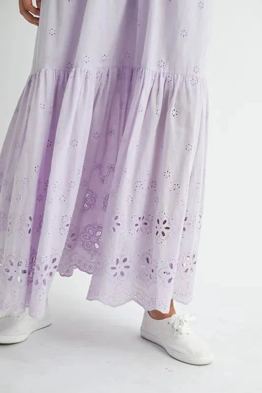 MABLE Eyelet Lace Maxi Dress With Side Strap Details