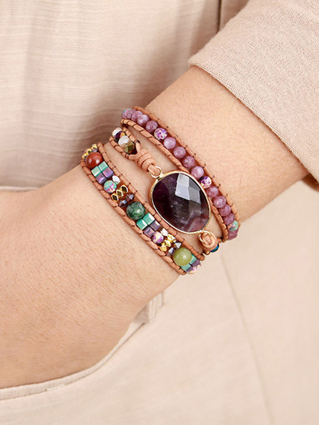 Triple-Layer Amethyst Bracelet - Laazaar