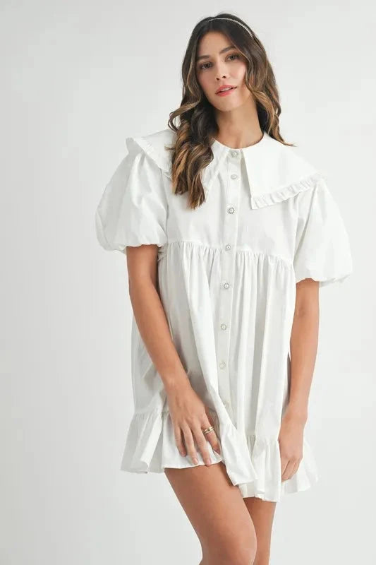 MABLE Ruffled Hem Peter Pan Collar Button Down Mini Dress