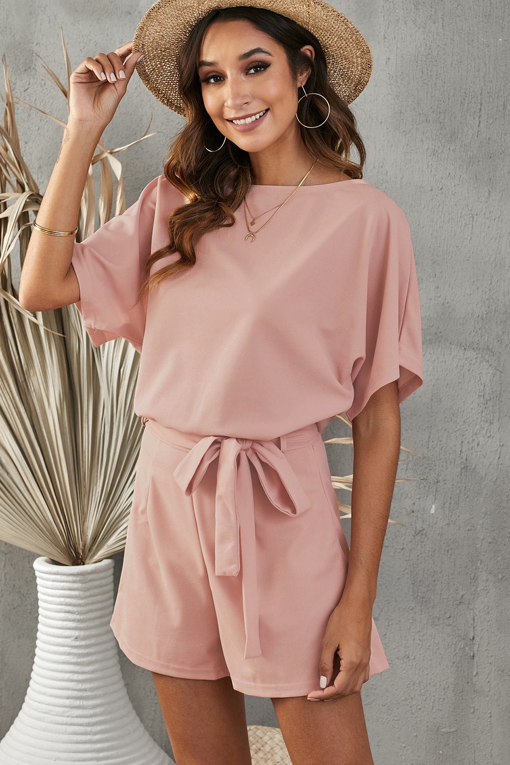 Tie Belt Short Sleeve Romper - Laazaar