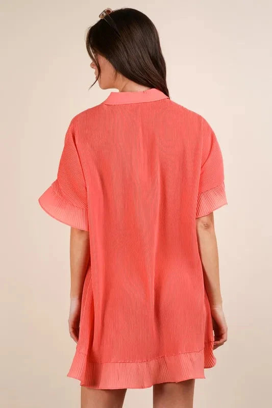 VERY J Pleated Detail Button Down Mini Dress