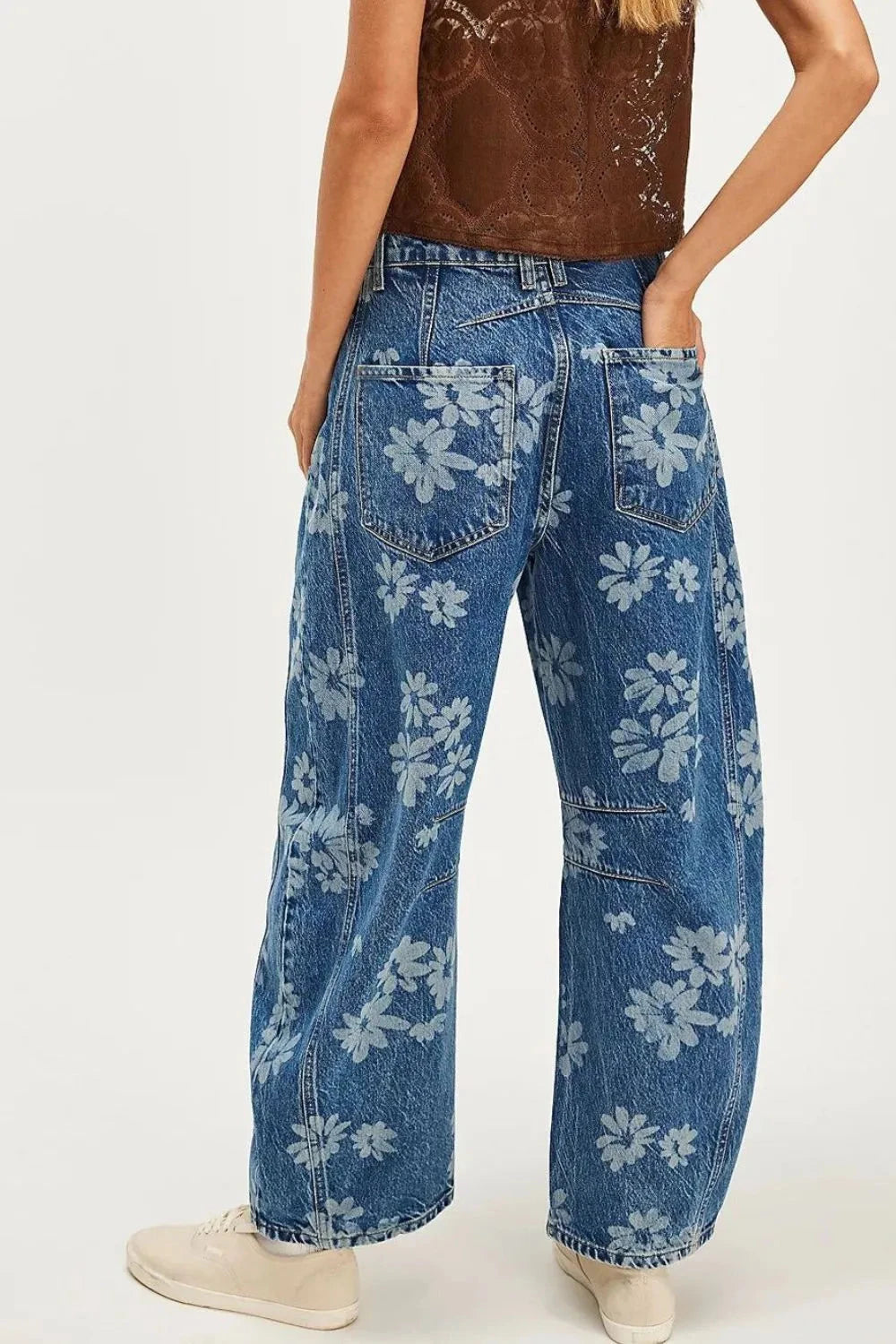 Flower Print Wide Leg Jeans