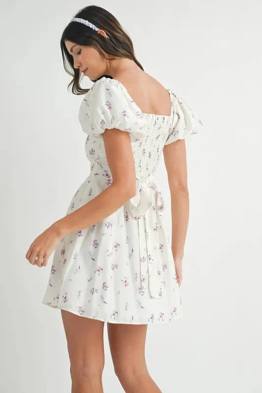 MABLE Floral Print Puff Sleeve Mini Dress