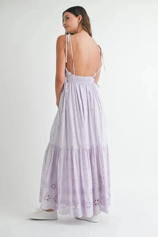 MABLE Eyelet Lace Maxi Dress With Side Strap Details