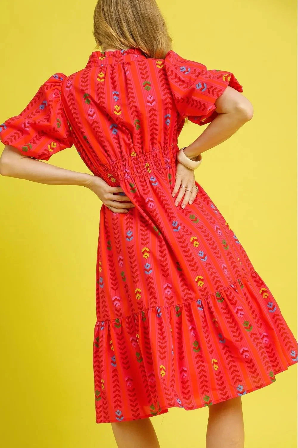 Umgee Printed Midi Dress with Ruffled Hem