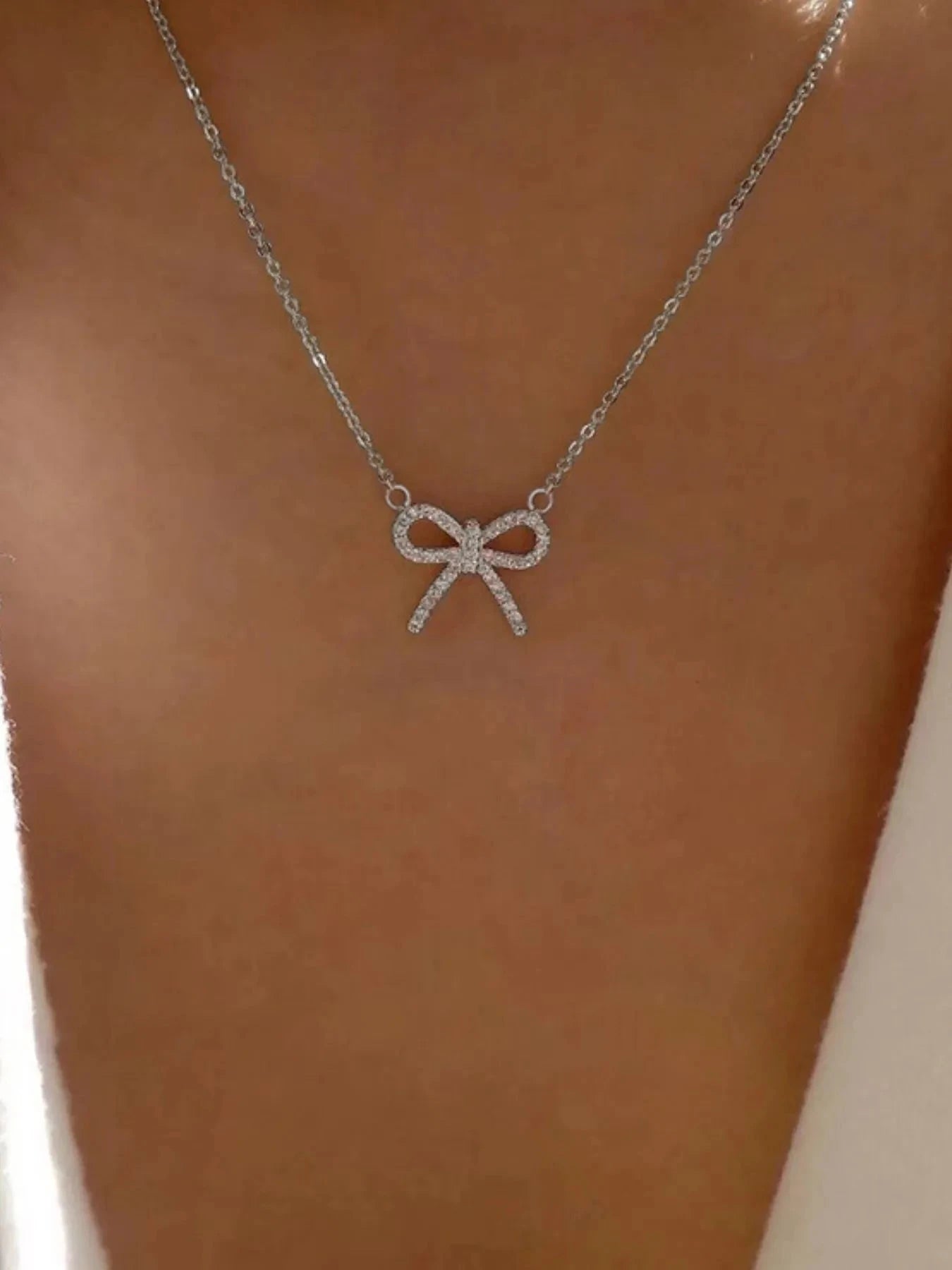 Zircon Bow Pendant Necklace