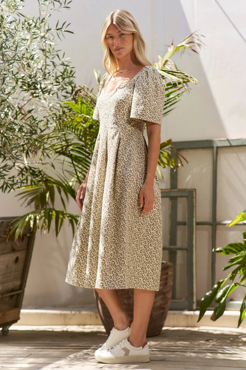 Jade By Jane Full Size Leopard Print Bell Sleeve Midi Dress Plus Size