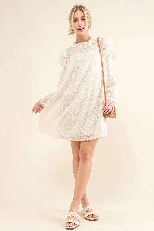And The Why Ruffle Shoulder with Textured Woven Dress