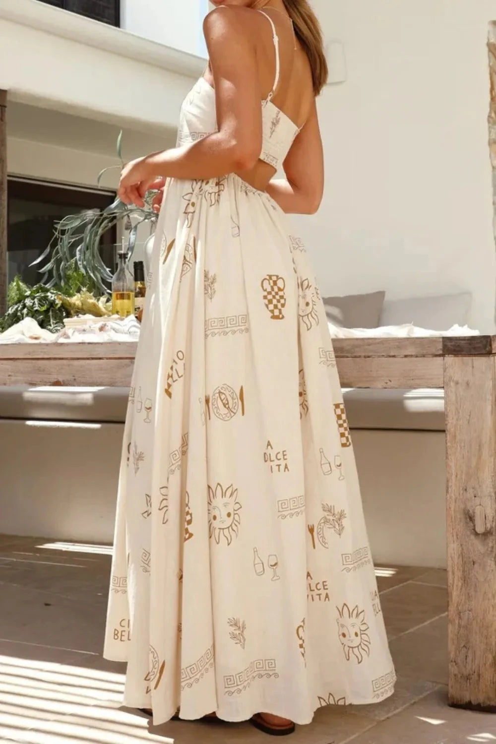 Cutout Back Printed Square Neck Maxi Cami Dress