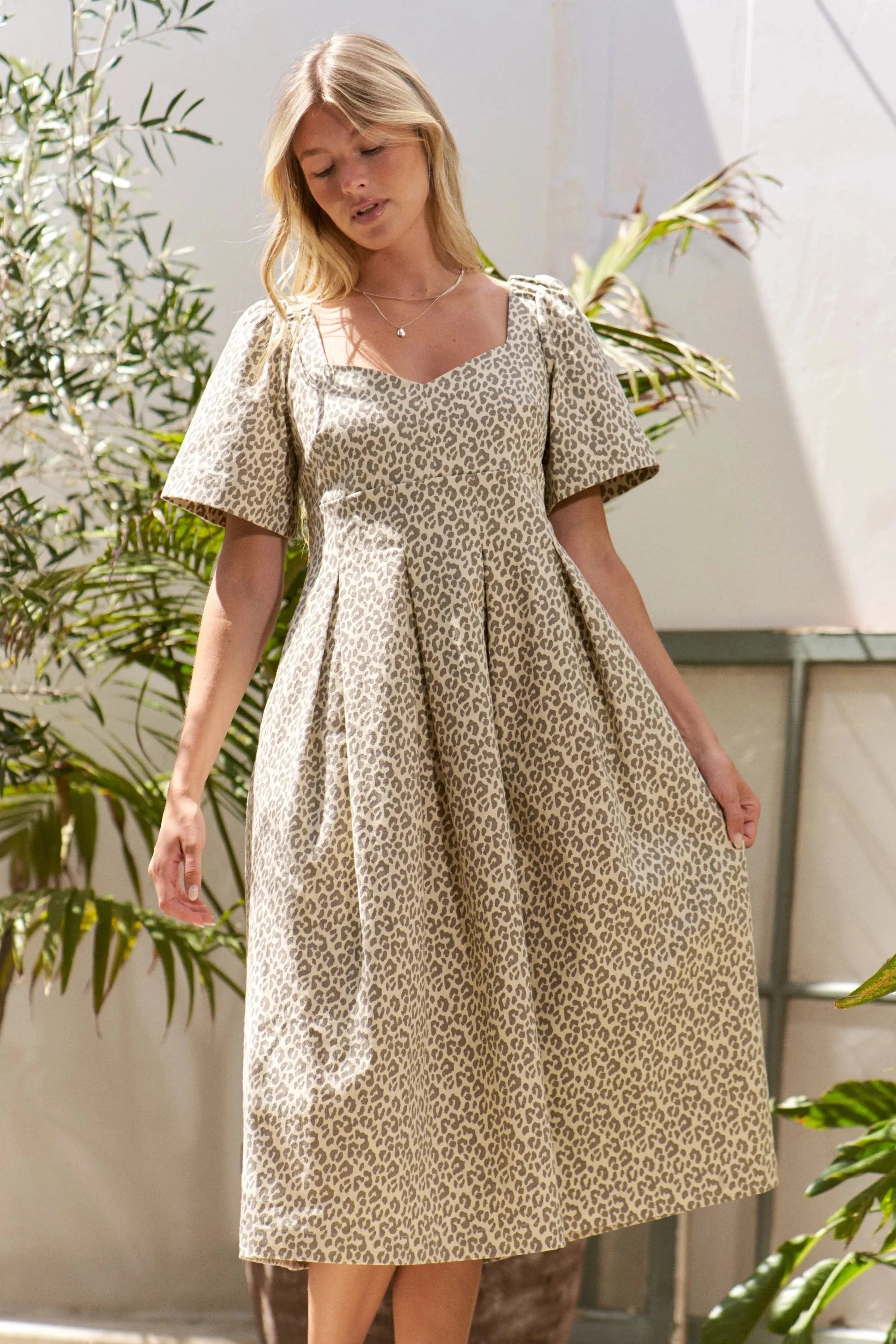 Jade By Jane Full Size Leopard Print Bell Sleeve Midi Dress Plus Size