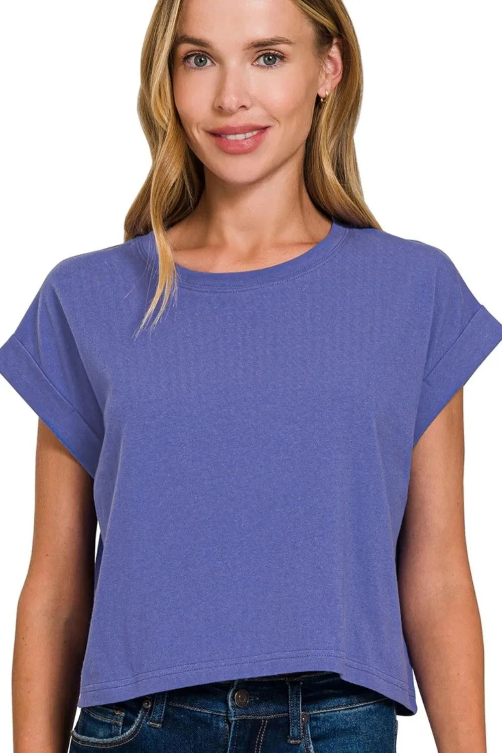 Zenana Cotton Folded Sleeve Top