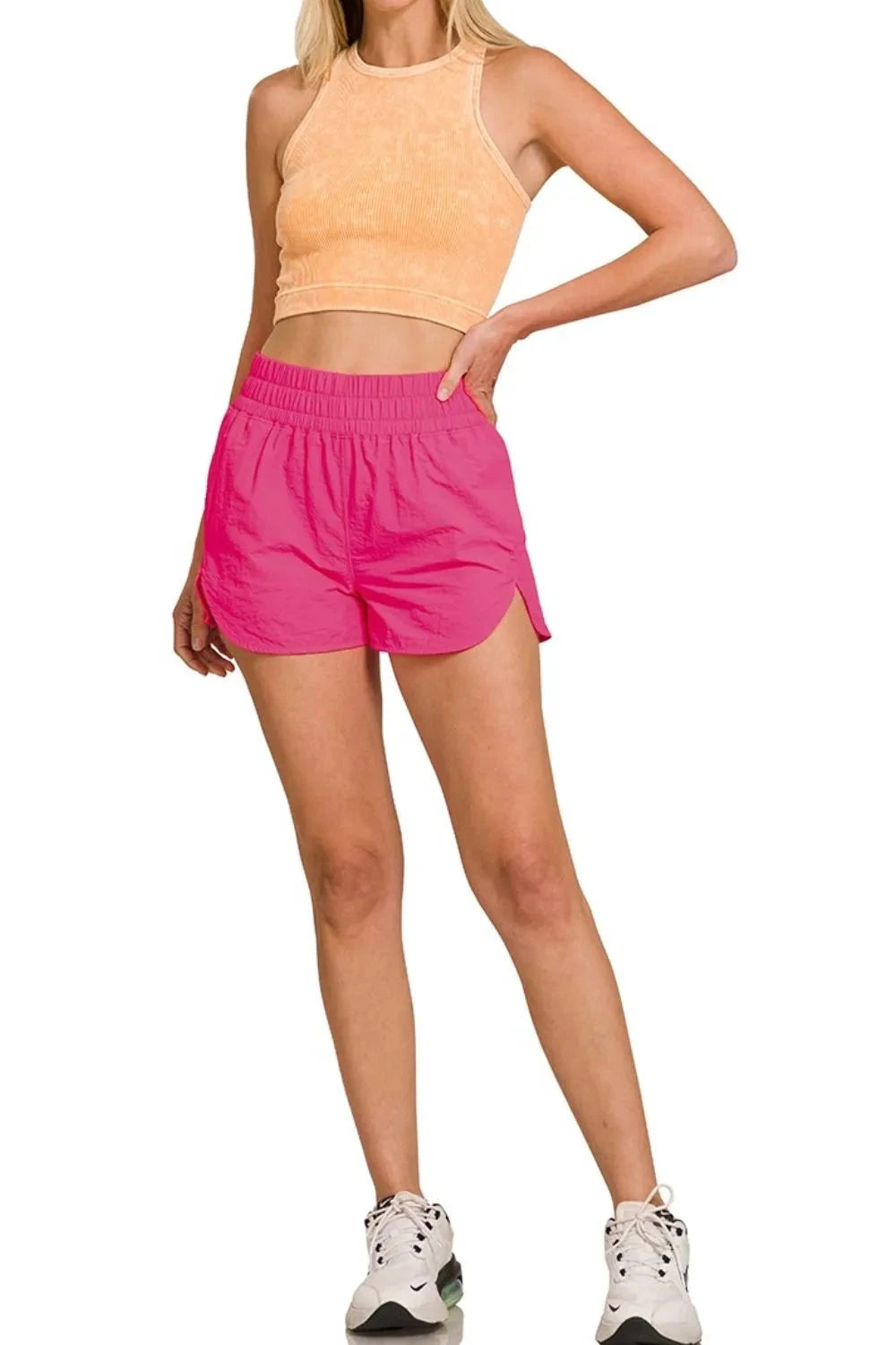 Zenana Windbreaker Smocked Waistband Running Shorts