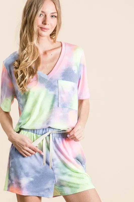 BiBi Tie Dye Casual Shorts with Twill Tape Drawstring