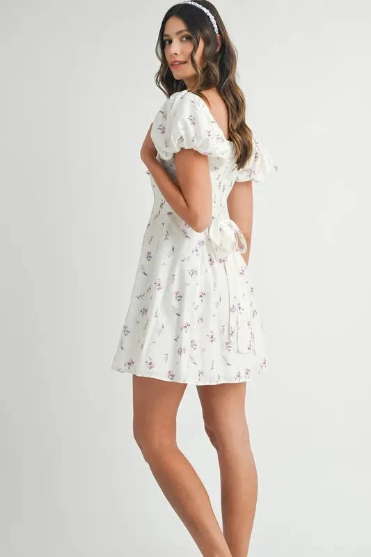 MABLE Floral Print Puff Sleeve Mini Dress