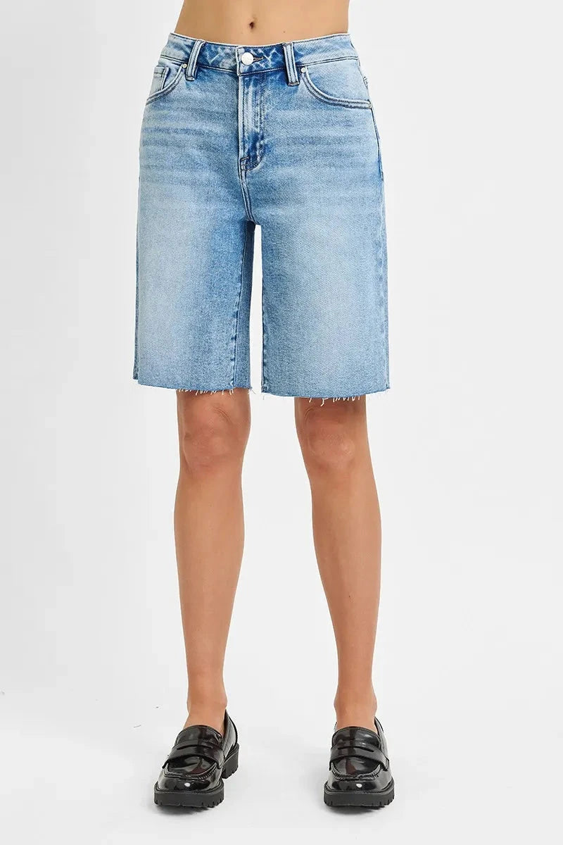 RISEN Full Size High Rise Bermuda Denim Shorts Plus Size