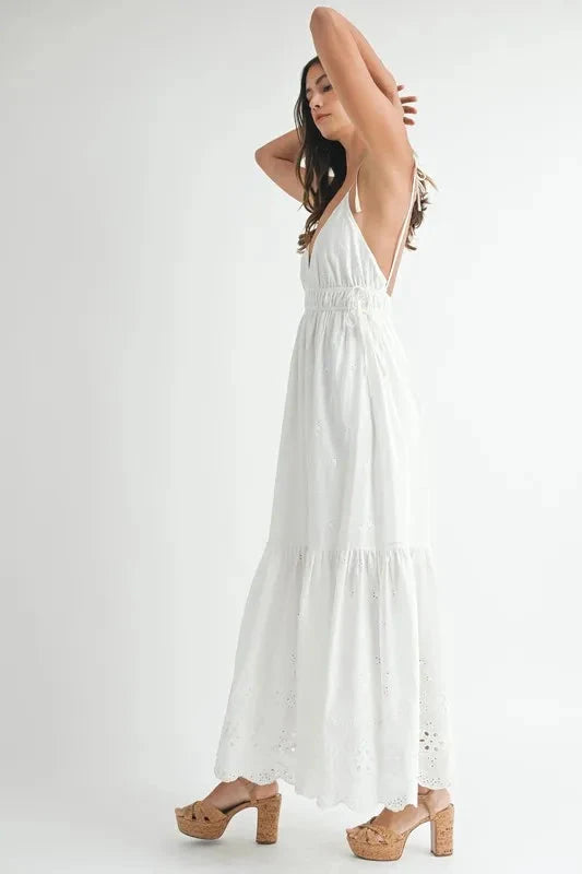 MABLE Eyelet Lace Maxi Dress with Side Strap Details