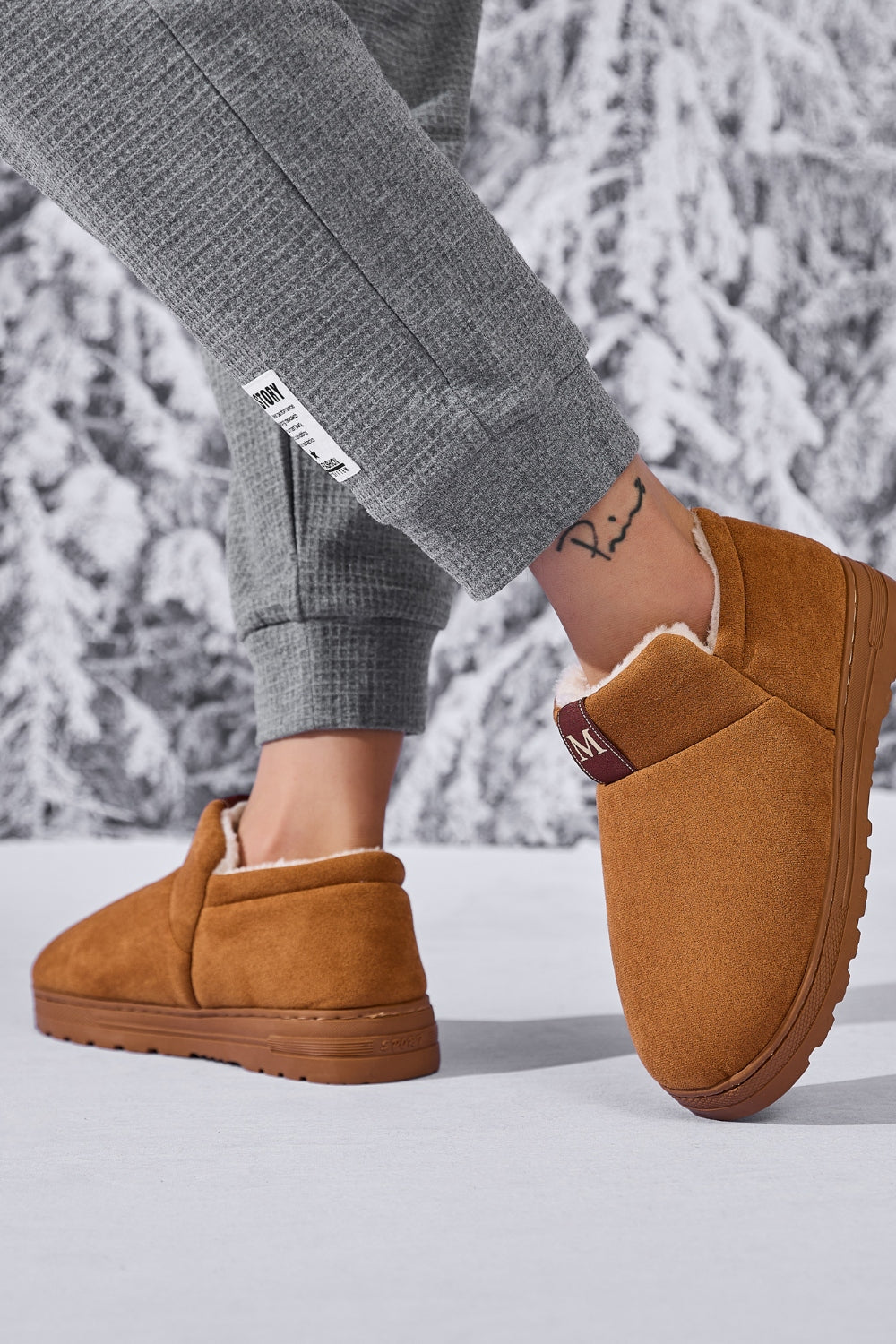 Letter M Suede Round Toe Slippers - Laazaar