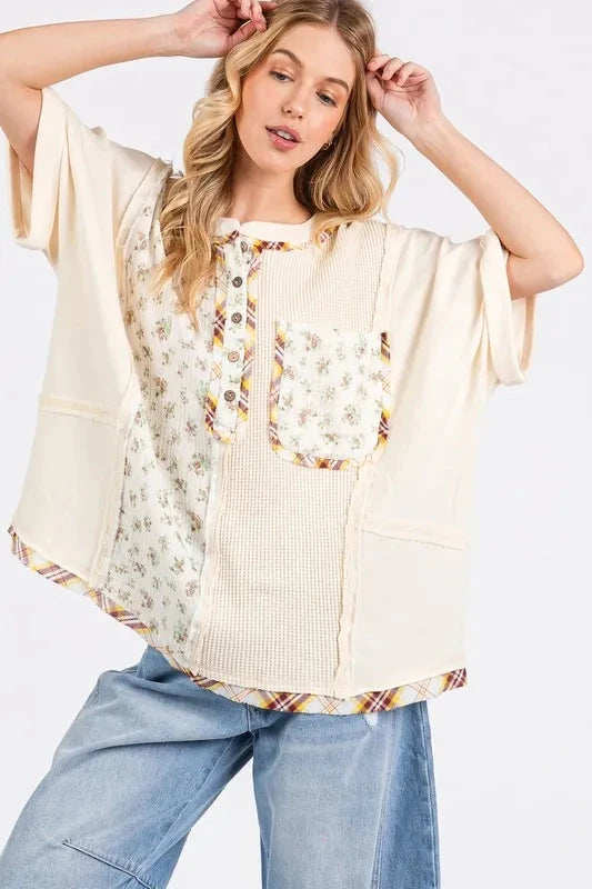 SAGE+FIG Half Button Floral Patchwork Top