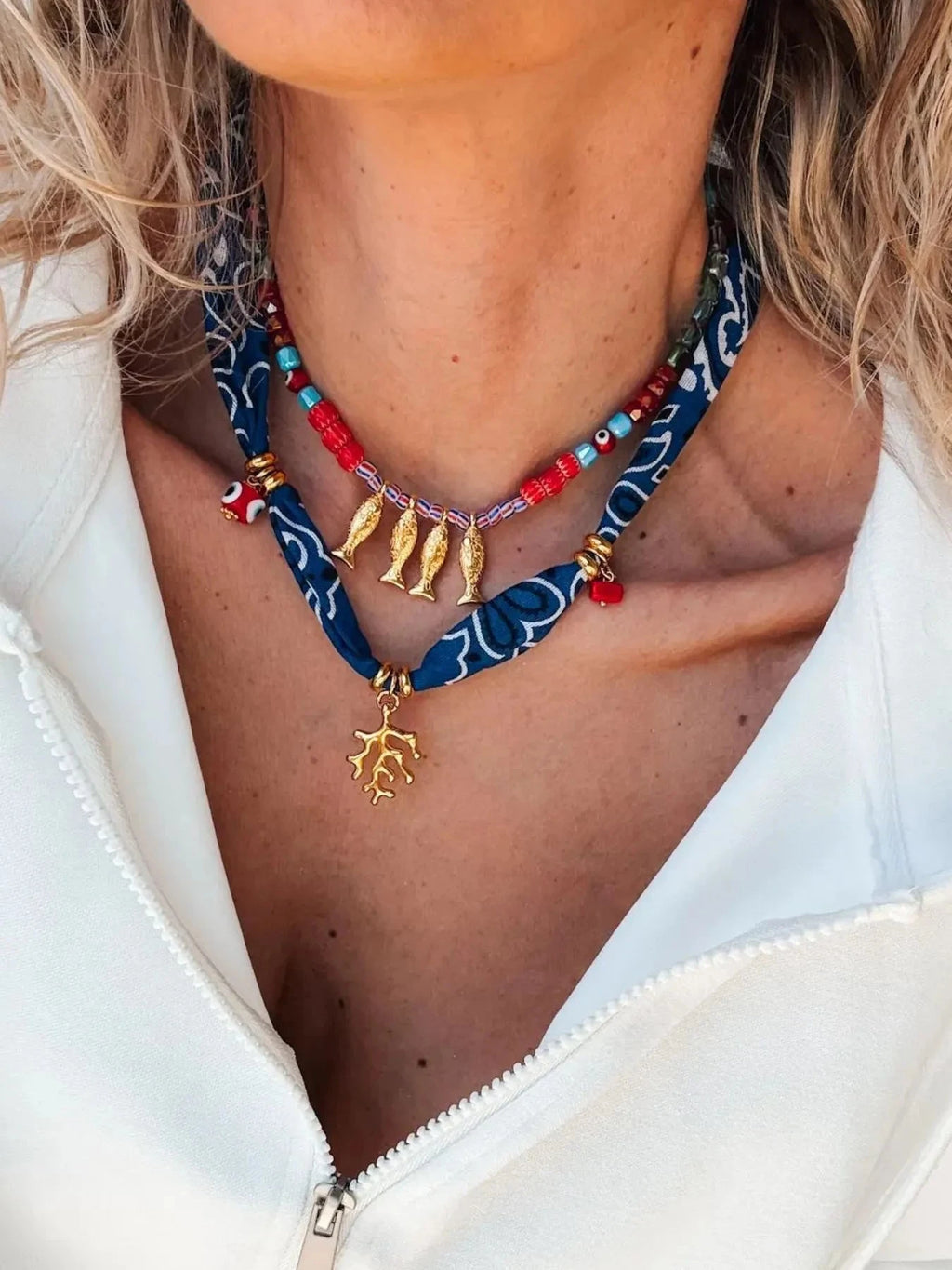 2-Piece Coral and Fish Pendant Necklace