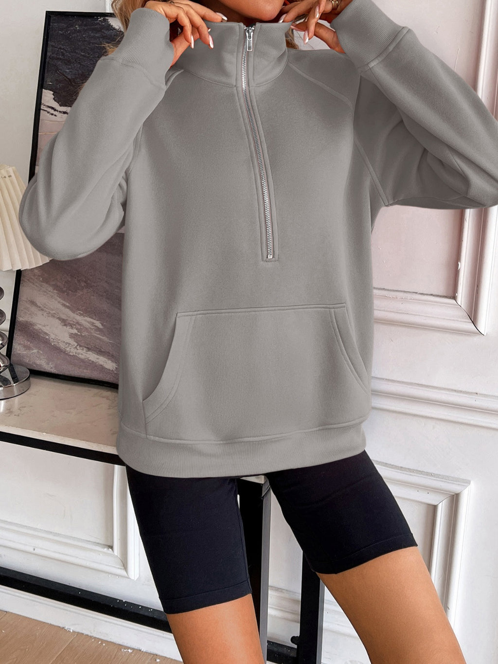 Ivy Lane Half Zip Raglan Sleeve Sweatshirt - Laazaar
