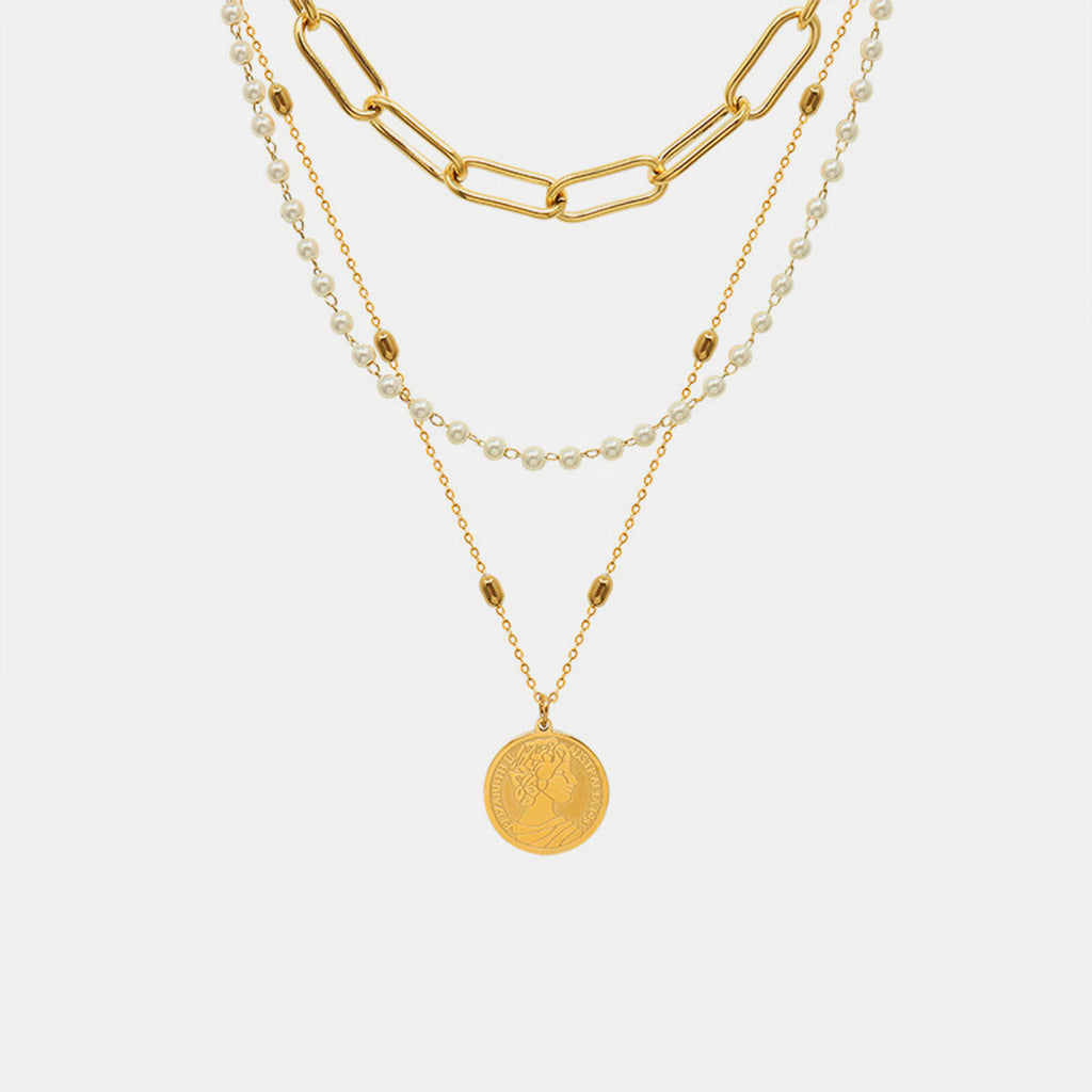 Synthetic Pearl Titanium Steel Three-Layered Necklace - Laazaar