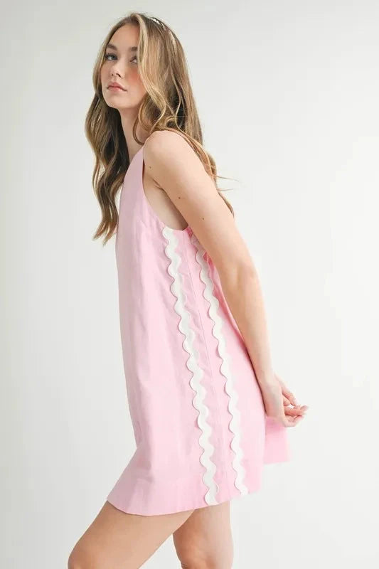 MABLE Linen Mix Side Ric Rac A-Line Mini Dress