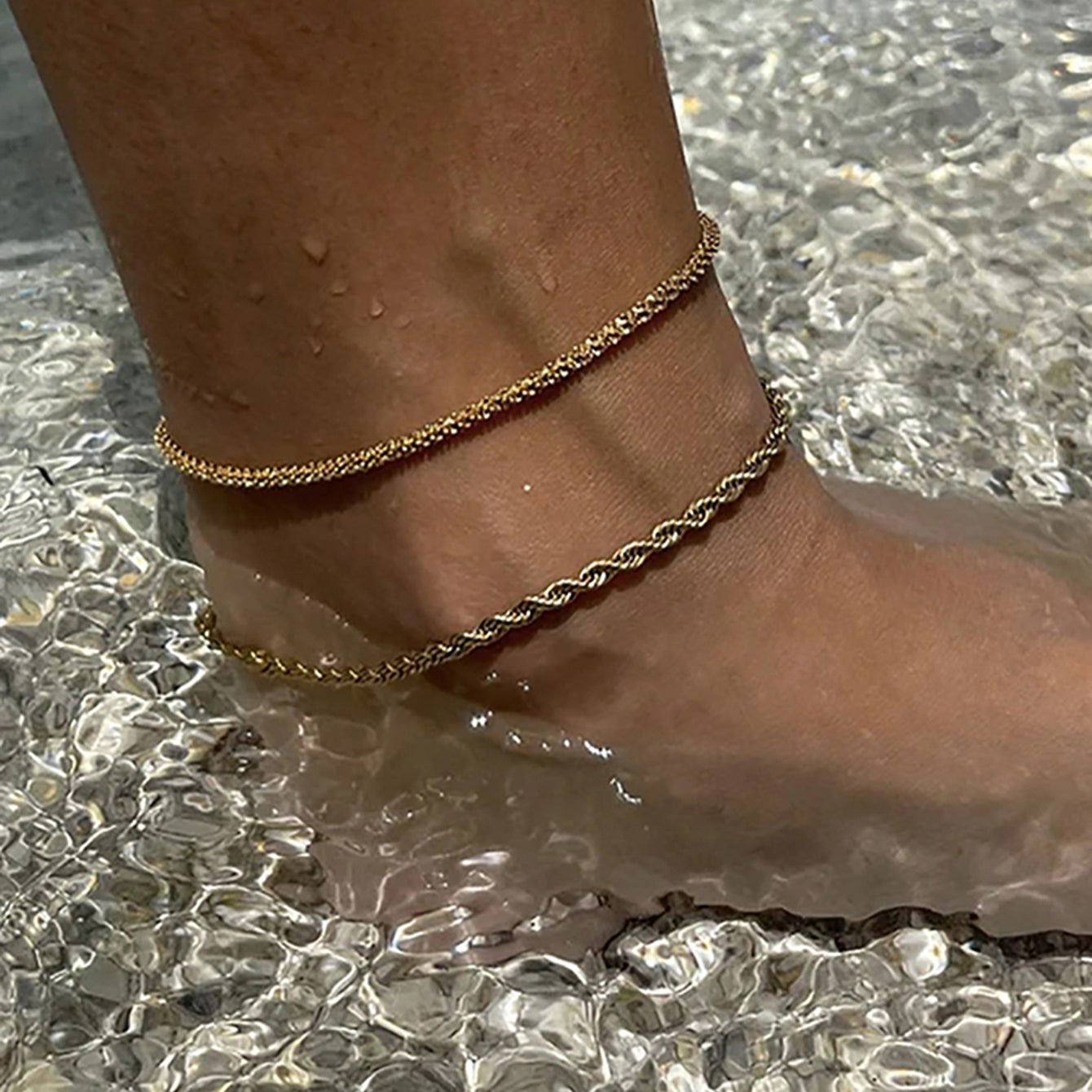 Stainless Steel Twist Chain Ankle Bracelet - Laazaar