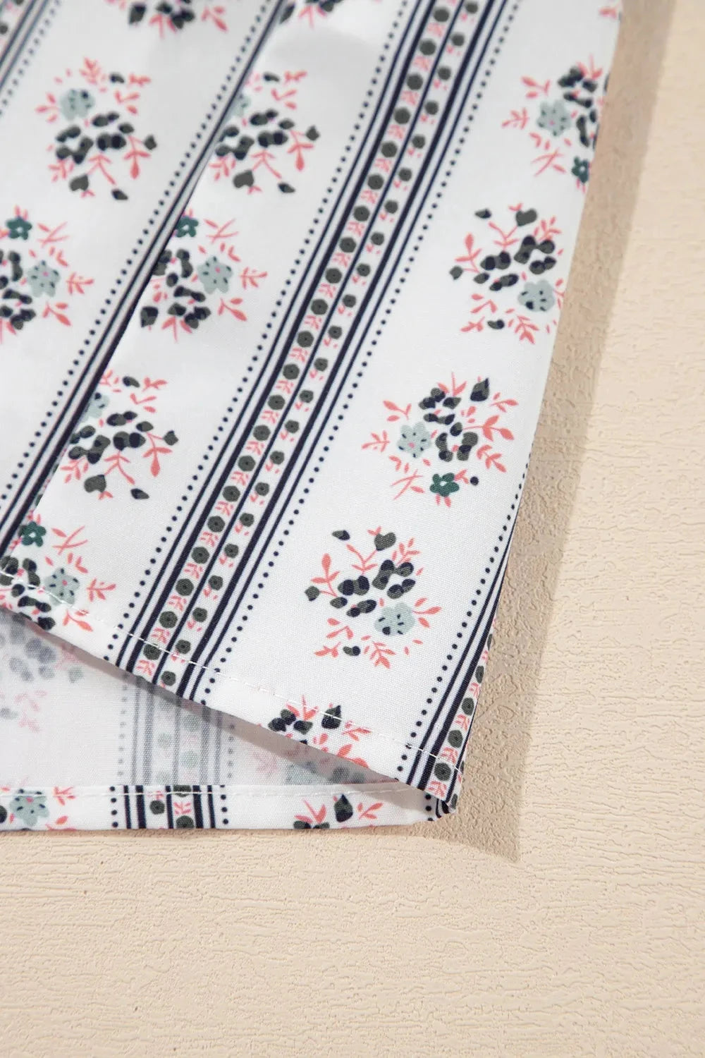 Floral Ruffled Collar Short Puff Sleeve Printed Blouse