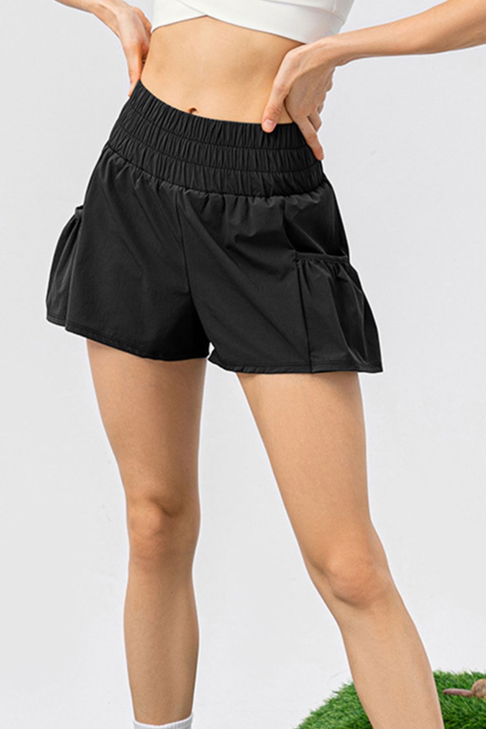 Elastic Waist Pocketed Active Shorts - Laazaar
