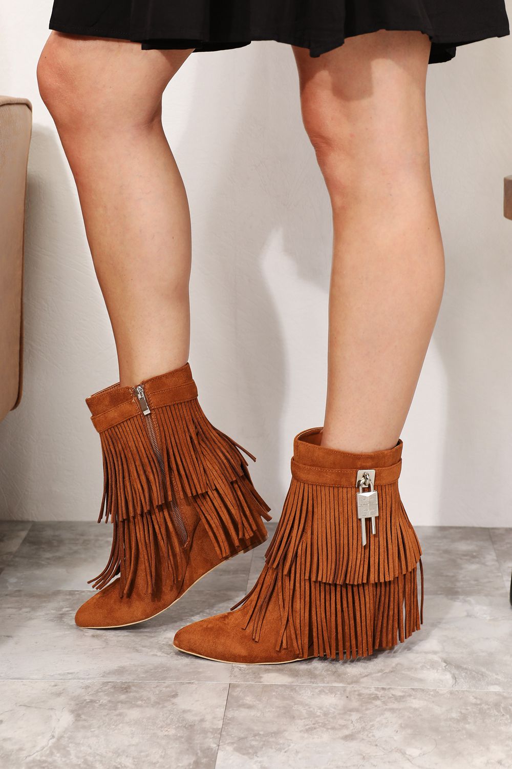 Legend Women's Tassel Wedge Heel Ankle Booties - Laazaar
