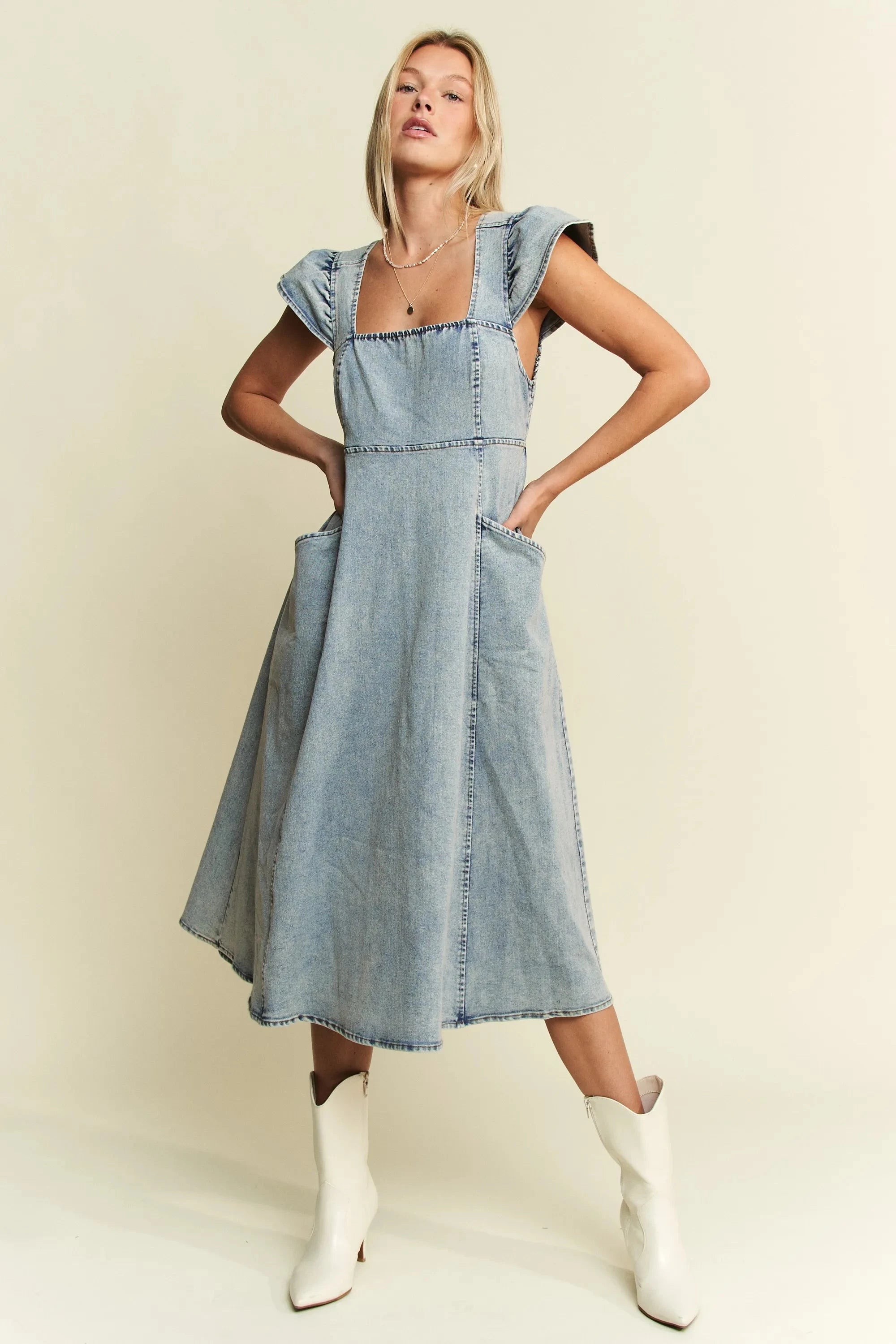 Jade By Jane Full Size Ruffled Denim Midi Dress Plus Size