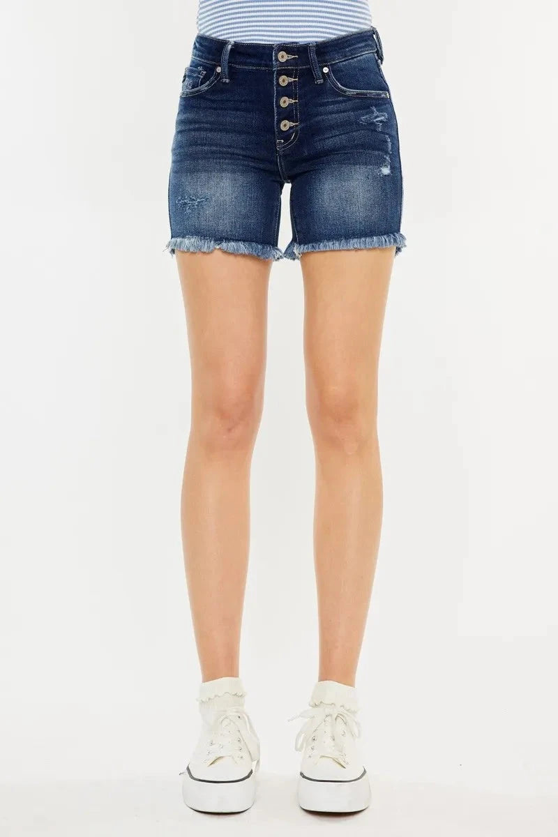 Kancan Mid Rise Button Fly Denim Shorts