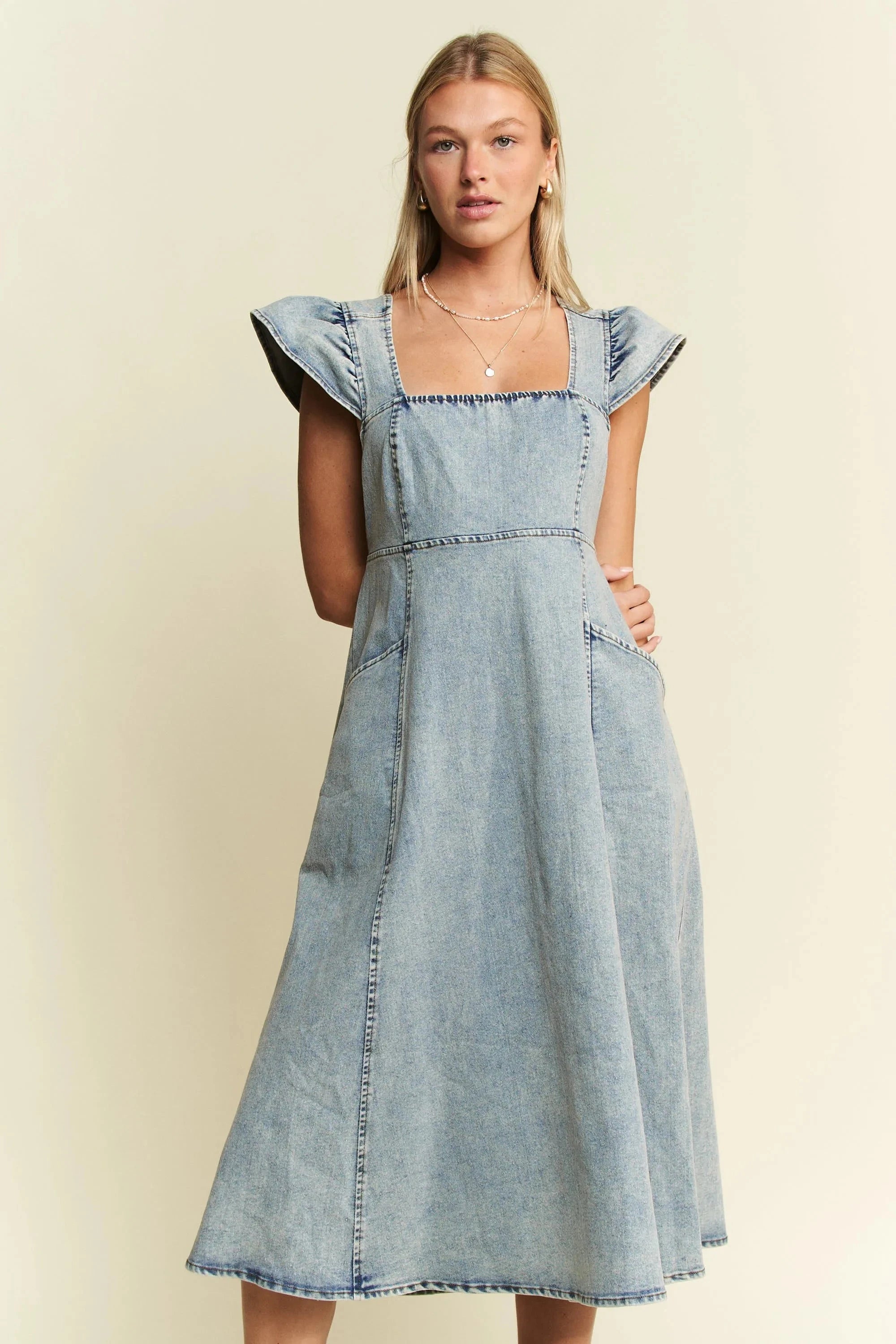 Jade By Jane Full Size Ruffled Denim Midi Dress Plus Size