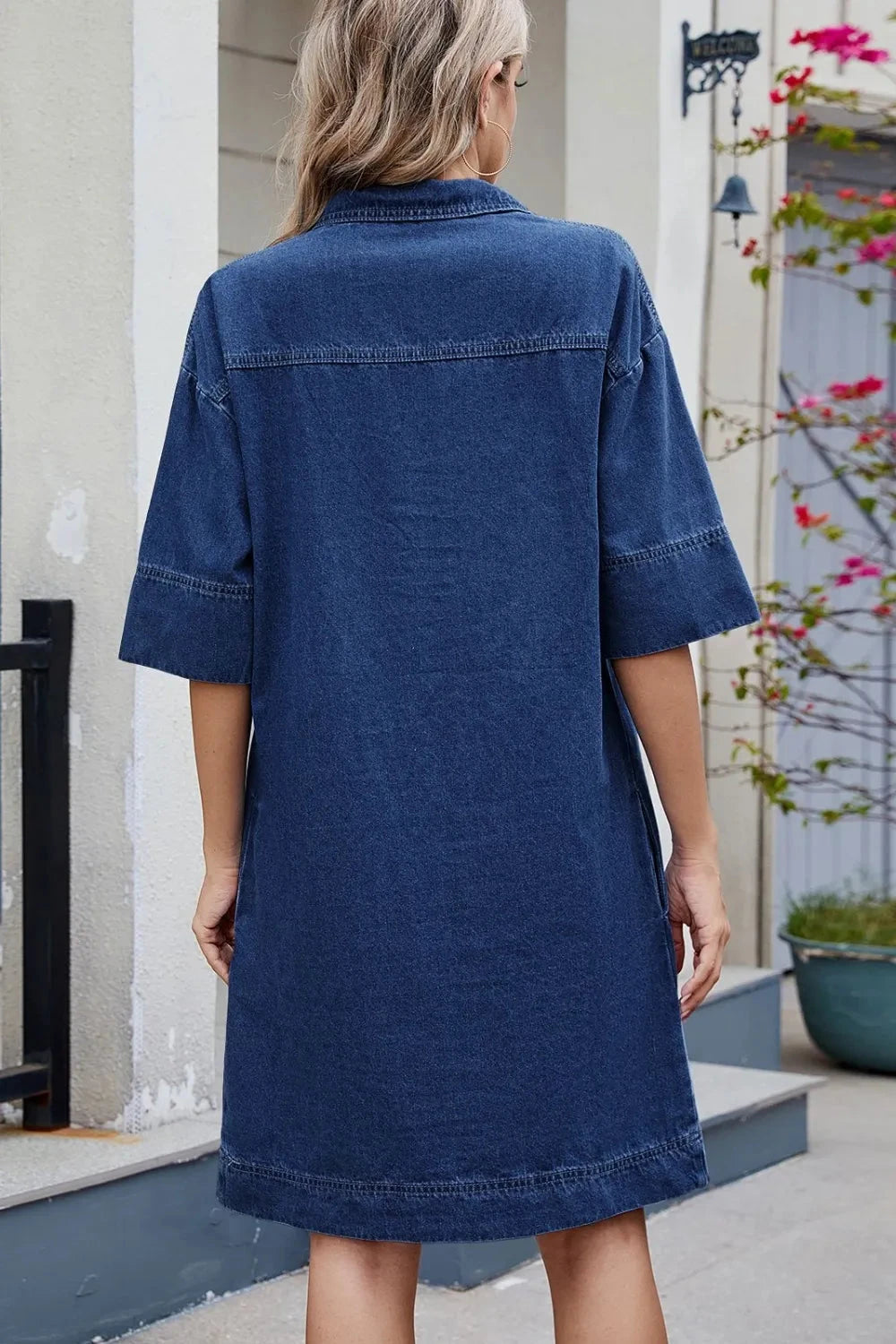 Johnny Collar Half Sleeve Denim Dress