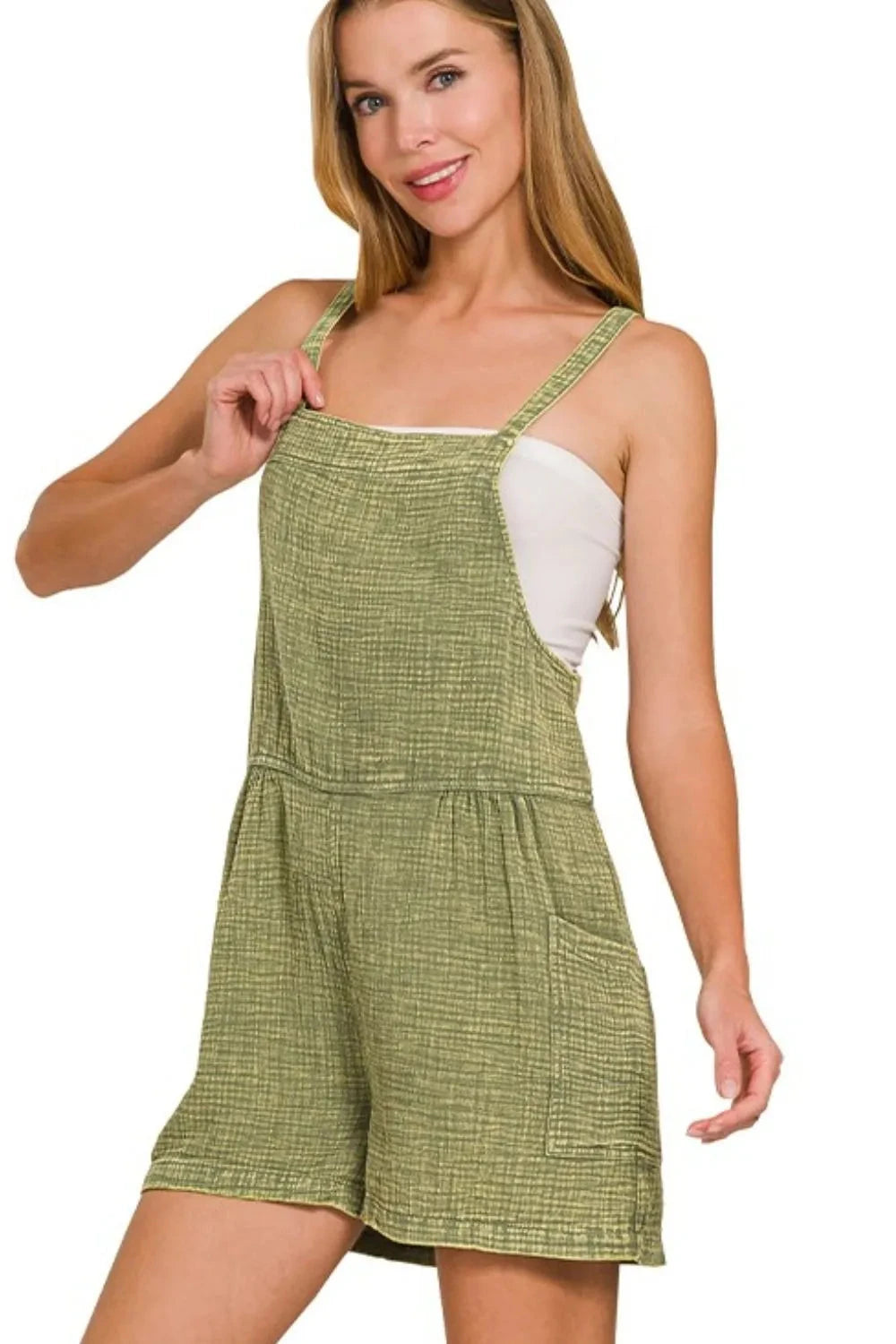 Zenana Washed Double Gauze Tie Back Rompers