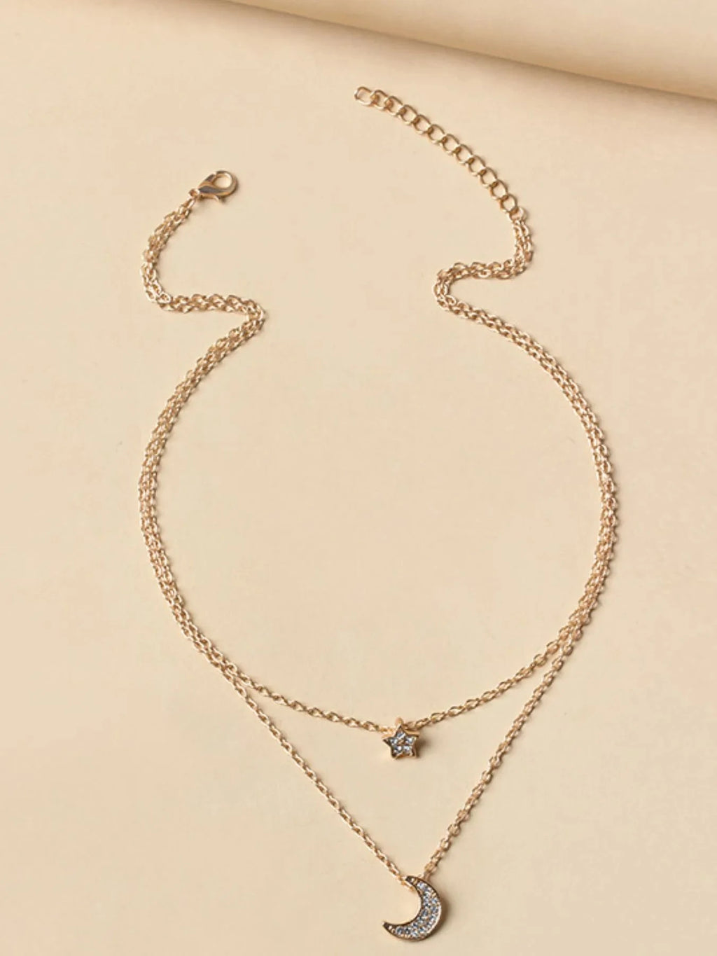 Double Layered Star and Moon Pendant Necklace