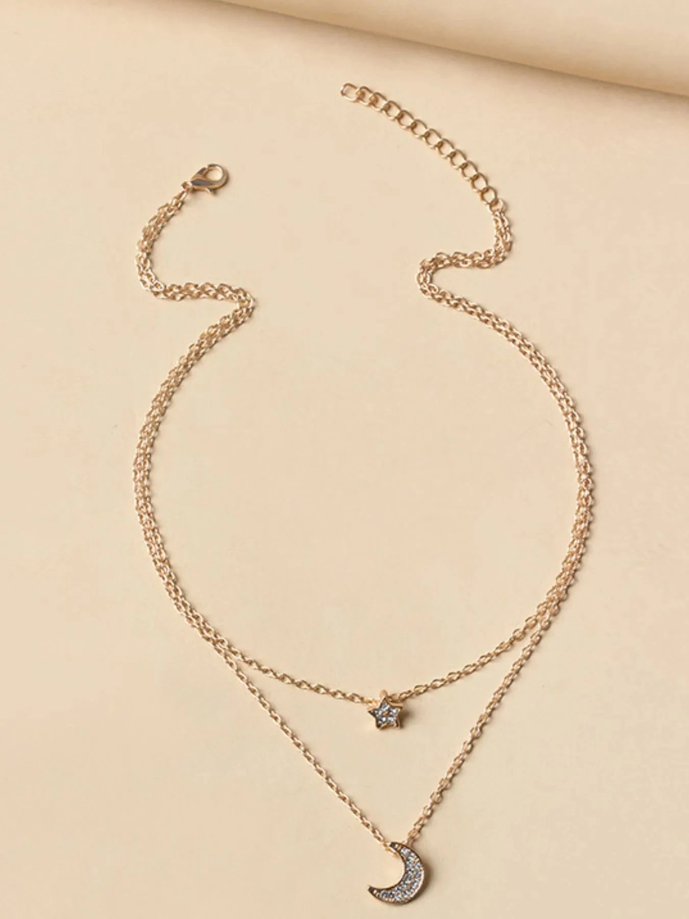 Double Layered Star and Moon Pendant Necklace