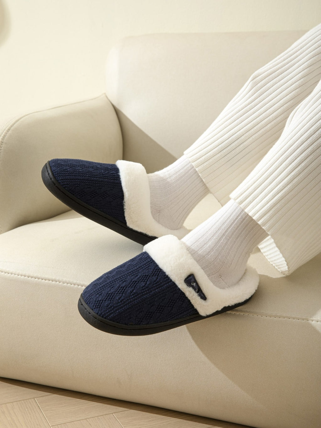 Horn Buckle Furry Texture Flat Slippers - Laazaar